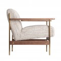 Luxusní art deco křeslo Halor s béžovým čalouněním a konstrukcí ze zlatého kovu a tmavého hnědého dřeva 72 cm