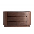 Luxusní moderní komoda Sophiette se šesti šuplíky v ořechové hnědé barvě s oválnou bílou mramorovou deskou 140 cm