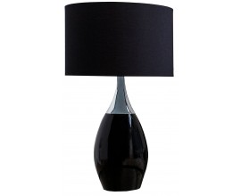 Moderní stolní lampa s černým válcovým stínítkem a lesklým keramickým podstavcem ve tvaru kapky