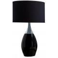 Moderní stolní lampa s černým válcovým stínítkem a lesklým keramickým podstavcem ve tvaru kapky