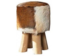 Luxusní designová taburetka Hide z hnědo-bílé kozí kůže
