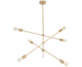 Moderní stropní lustr ze zlatého kovu s odkrytými žárovkami a asymetrickým designem ve stylu mid-century