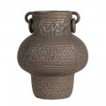 Orientální kulatá porcelánová váza Kairo s texturovaným hnědým povrchem a bočními úchyty 40 cm