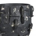 Art deco kulatá černá porcelánová váza Saphira s šedou patinou a plastickými výběžky 25 cm