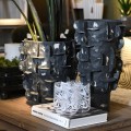 Art deco porcelánová váza Saphira vysoká černá s šedou patinou a plastickými výběžky 50 cm