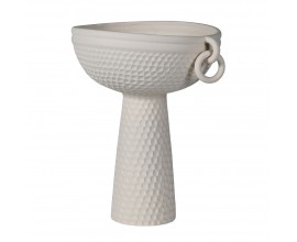 Designová porcelánová bílá váza Ardea ve tvaru mísy na kuželové noze s ručně zdobeným strukturovaným povrchem 42 cm