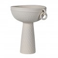 Designová porcelánová bílá váza Ardea ve tvaru mísy na kuželové noze s ručně zdobeným strukturovaným povrchem 42 cm