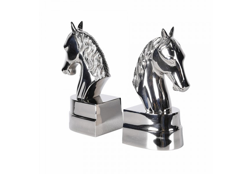 Glamour sada kovových stříbrných zarážek na knihy Equus s dekorem koňských hlav 22 cm