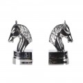 Glamour sada kovových chromových stříbrných zarážek na knihy Equus s dekorem koňských hlav 22 cm