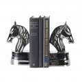 Glamour sada kovových chromových stříbrných zarážek na knihy Equus s dekorem koňských hlav 22 cm