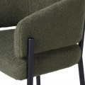 Moderní barová židle Liora s olivově zeleným bouclé potahem a černou kovovou konstrukcí 95 cm