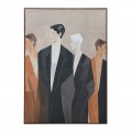 Art deco obdélníkový nástěnný obraz Persona s motivem čtyř postav v černých oranžových a béžových odstínech v hnědém dřevěném rámu