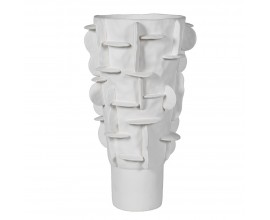 Glamour vysoká porcelánová váza Saphira v bílé barvě s kulatým tvarem s plastickými výběžky uspořádanými horizontálně a vertikálně po celém povrchu vhodná pro suché nebo umělé rostliny