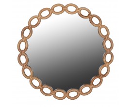 Retro kulaté nástěnné zrcadlo Chain s hnědým dřevěným rámem ve tvaru řetězu 90cm