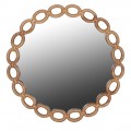 Retro nástěnné závěsné kulaté zrcadlo Chain s rámem z hnědého dřeva tvořeným propojenými oválnými články s výraznou dřevěnou strukturou