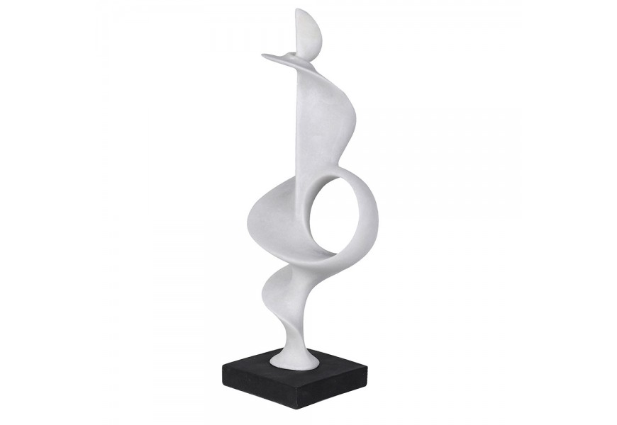Moderní abstraktní socha Twist z šedé pryskyřice s černou čtvercovou podstavou 70 cm