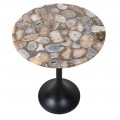 Glamour kulatý příruční stolek Azzura s achátovou deskou a černou kovovou podstavou 55 cm