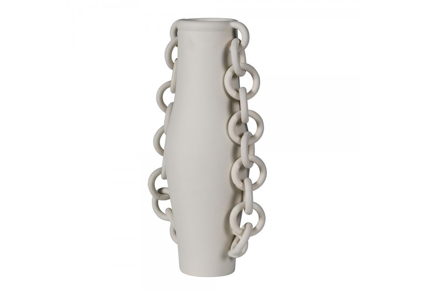 Moderní šedá porcelánová váza Chain se štíhlým tvarem a dekorativními bočními řetízy vhodná pro suché a umělé květiny