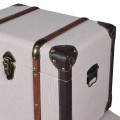 Vintage set béžových obdélníkových kufrů Voyage s hnědými dřevěnými detaily a kovovými rohy 62 cm