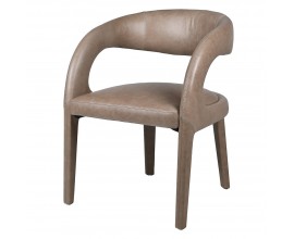 Designová jídelní židle Leslie s béžovým koženým potahem s atypickou oblou tvarovanou opěrkou s otvorem mezi opěradlem a sedadlem as nožičkami potaženými kůží