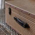 Retro obdélníková sada dvou dekoračních kufrů Luggage v hnědé barvě s látkovým potahem a kovovými detaily 65 cm