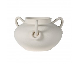 Moderní zakulacená váza z porcelánu Ayla ve slonovinové bílé barvě s jemnou strukturou se třemi zaoblenými oušky se třemi dekorativními prstenci s kulatým hrdlem