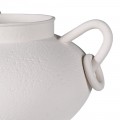 Orientální bílá porcelánová váza Ayla kulatého tvaru se třemi oušky s dekorativními obručemi 36 cm