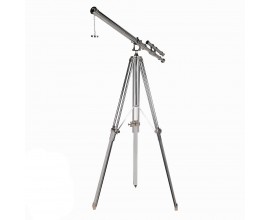 Luxusní designová stříbrná dekorace teleskop Stellar s třínožkovou kovovou podstavou 163 cm