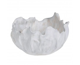 Moderní bílá mísa Coral z porcelánu organického tvaru rozkvetlého květu s texturovaným povrchem s béžovou patinou se zaoblenými okraji