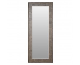 Luxusní art deco obdélníkové nástěnné zrcadlo Quadria Gris z hnědosivého dřeva se šachovnicovým vzorem se zlatým rámem 200 cm