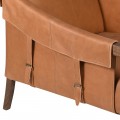 Luxusní koloniální čalouněné kožené křeslo Safari z hnědé kůže s masivní dřevěnou konstrukcí 84 cm
