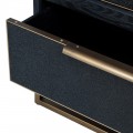 Luxusní art deco šatní skříň Millie s dvojitými dvířky a šuplíkem s černým koženým potahem a zlatými detaily 216 cm