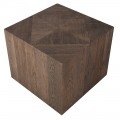 Luxusní moderní čtvercový příruční stolek Rogi s geometrickou mozaikou z recyklovaného dřeva v naturální hnědé barvě 55 cm