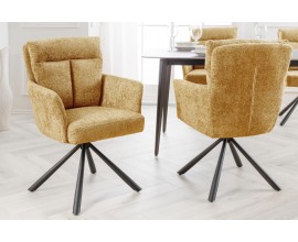 Designová retro otočná židle Dover s hořčicově žlutým čalouněním a vysokou zádovou opěrkou 92 cm