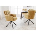 Designová retro otočná židle Dover s hořčicově žlutým čalouněním a vysokou zádovou opěrkou 92 cm