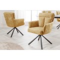 Designová retro otočná židle Dover s hořčicově žlutým čalouněním a vysokou zádovou opěrkou 92 cm