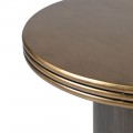 Designový glamour kulatý příruční stolek Bhone s třívrstvým designem desky ve zlaté a hnědé barvě s černou nohou 60 cm