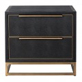 Luxusní art deco obdélníkový černý noční stolek Millie se dvěma šuplíky a se zlatou kovovou podstavou 66 cm