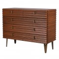 Luxusní retro obdélníková masivní komoda Striatá ze dřeva lamelovým designem v hnědé barvě s pěti zásuvkami 111 cm