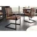 Industriální hnědá kožená prošívaná konzolová jídelní židle Inspirativo s černou kovovou konstrukcí retro designu 88 cm