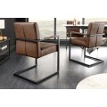 Industriální hnědá kožená prošívaná konzolová jídelní židle Inspirativo s černou kovovou konstrukcí retro designu 88 cm