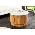 Art deco kulatý konferenční stolek Celestia z mangového dřeva s bílou mramorovou deskou a skříňkou s úložným prostorem 60 cm