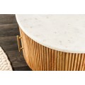 Art deco kulatý konferenční stolek Celestia z mangového dřeva s bílou mramorovou deskou a skříňkou s úložným prostorem 60 cm