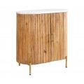 Art deco oválný dvoudveřový mramorový příborník Celestia s bílou deskou a mangovým dřevem na zlatých nožičkách 76 cm