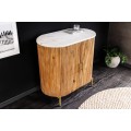 Art deco oválný dvoudveřový mramorový příborník Celestia s bílou deskou a mangovým dřevem na zlatých nožičkách 76 cm