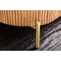 Art deco oválná barová skříňka Celestia s bílou mramorovou deskou a vroubkovaným mangovým dřevem na zlatých nožičkách 76 cm
