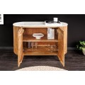 Art deco oválný příborník Celestia s bílou mramorovou deskou a vroubkovaným mangovým dřevem na zlatých kovových nožičkách 102 cm