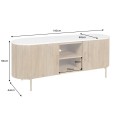 Art deco oválný TV stolek Celestia z mangového dřeva s bílou mramorovou deskou zlatými úchyty a kovovými nožičkami 140 cm