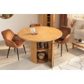 Art deco kulatý jídelní stůl Celestia z mangového dřeva v hnědé barvě s drážkovanou nohou a úložným prostorem 120 cm