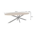 Industriální oválný hnědý jídelní stůl Comedor z masivního mangového dřeva s černým zkříženým kovovým nohama 240 cm